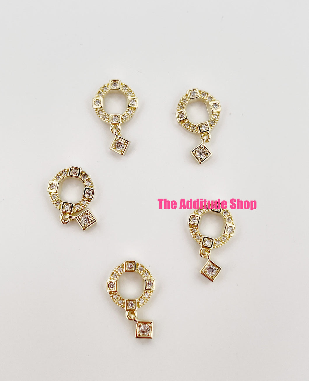 Round Dangling Zircon Rhinestones 3D Nail Charms (5 Pieces)