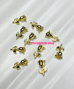 Short Gold Roses 3D Charms Nail-10 Pieces