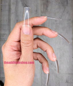 Tapered Coffin Half Cover Nail Tips-Natural Side Curve