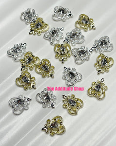 Vintage Gold Heart Valentine's Nail 3D Charms Crystals-10 Pieces