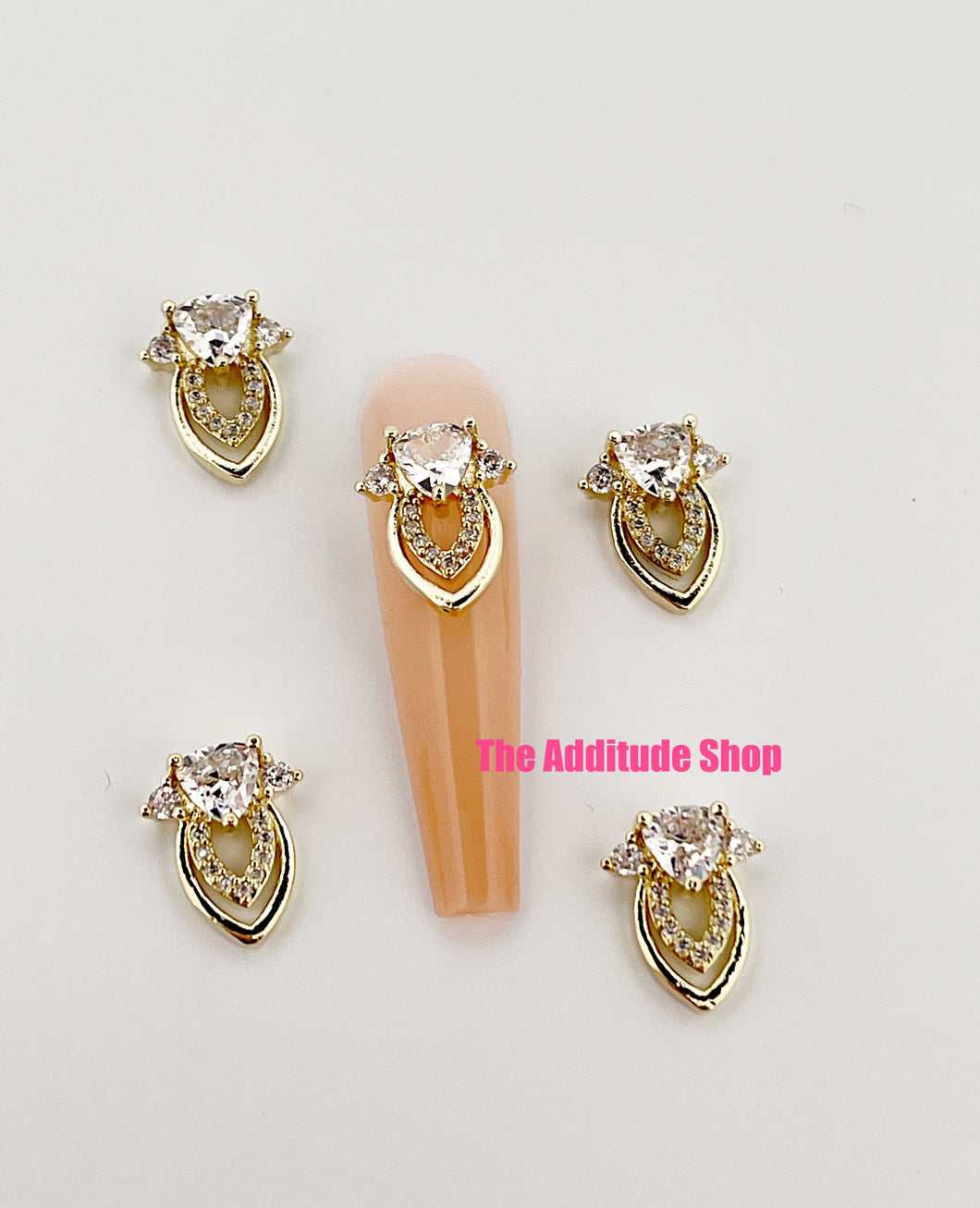 Gold Zircon A Rhinestones 3D Nail Charms (5 Pieces)