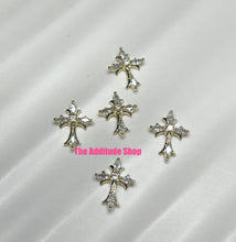 Load image into Gallery viewer, Zircon Gold Cross #2 Nail Decals Charms-5 pieces
