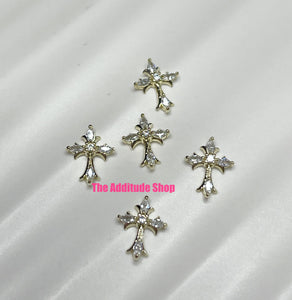 Zircon Gold Cross #2 Nail Decals Charms-5 pieces