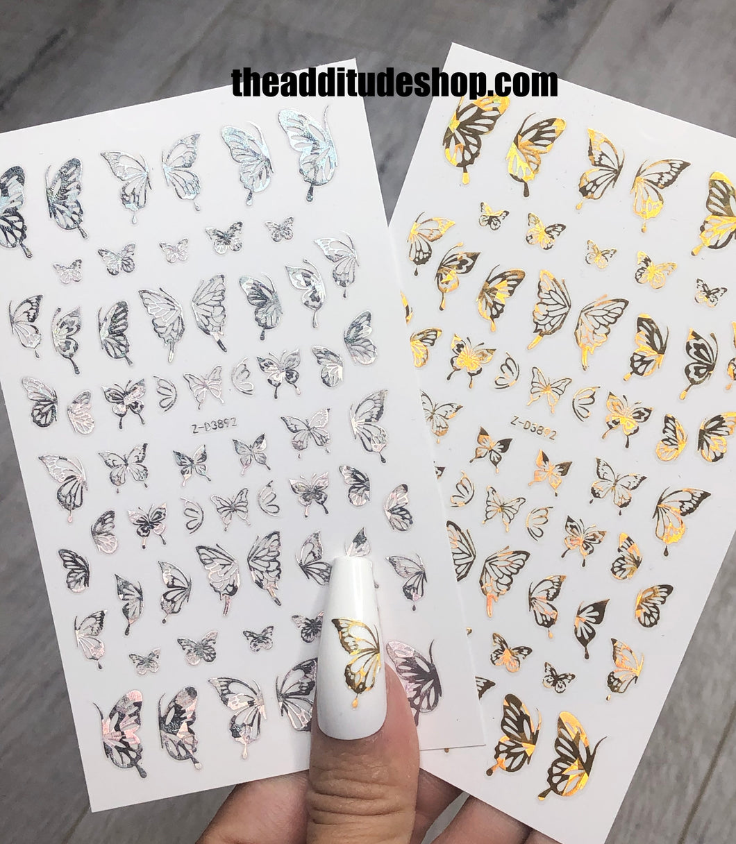 New Holographic Halfs Butterfly Nail Stickers-Gold & Silver